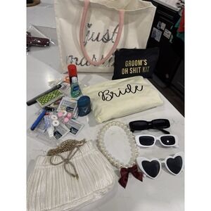 Grooms & Brides Emergency Kits Just Married Bag Pearl Dog Collar Purse glasses